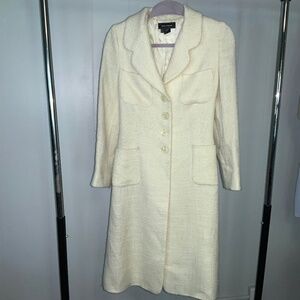 Zara Woman ivory wool blend tweed coat Sz 6 patch pockets button front back vent